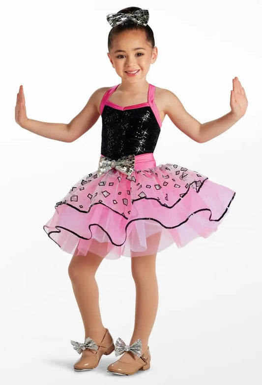 Pre-Owned Costume Intermediate Child Pink Weissman 17039 Jazz Tap Clogging Musical Theater Sequin Tutu Tulle