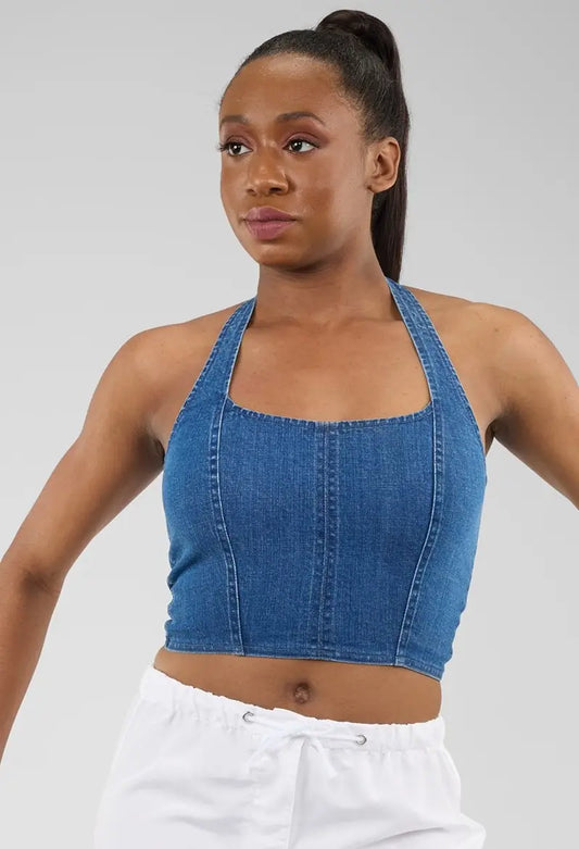 Pre-Owned Crop Tank Weissman17212 Denim Halter