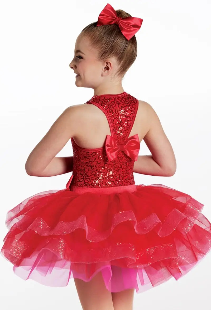 Pre-Owned Costume Small Child Red Weissman 17236 Tap Jazz Dress Up Sequin Ruffles Dress