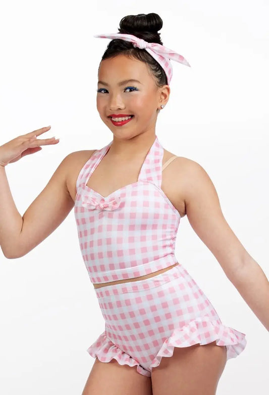 Pre-Owned Costume Small Adult Pink Weissman 17452 Jazz Acro Musical Theater Plaid 2 pc Ruffles