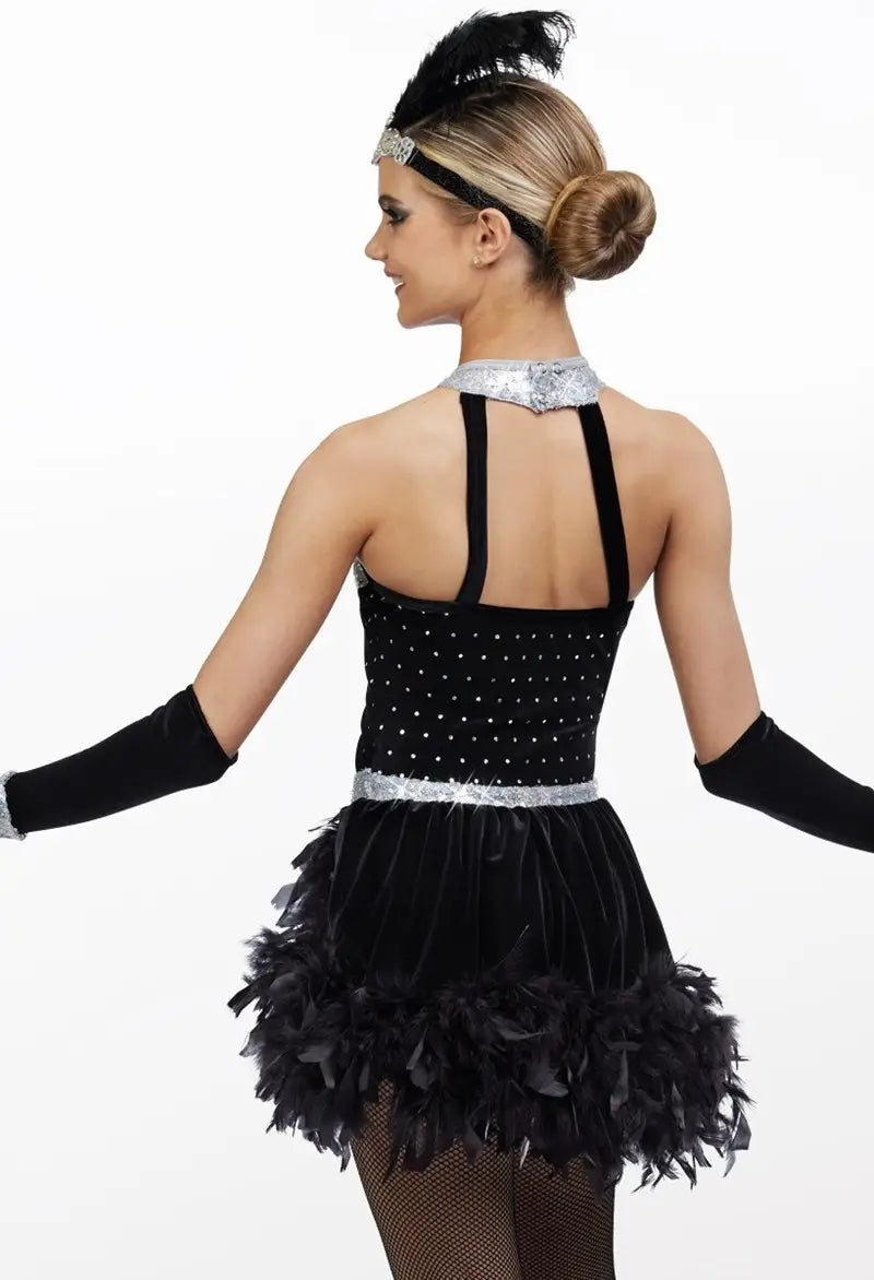 Pre-Owned Costume Medium Adult Silver Weissman 17647 Jazz Tap Musical Theater Feathers Sequin Velvet