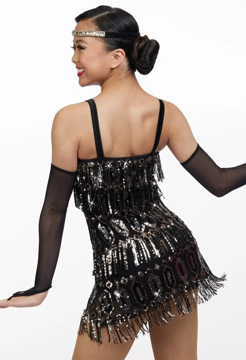 Pre-Owned Costume Large Adult Black Weissman 17658 Jazz Tap Musical Theater Sequin Fringe Dress