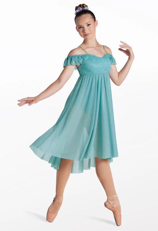 Pre-Owned Costume Large Child Green Weissman 17692 Ballet Lyrical Contemporary Pointe Ruffles Off the Shoulder Dress