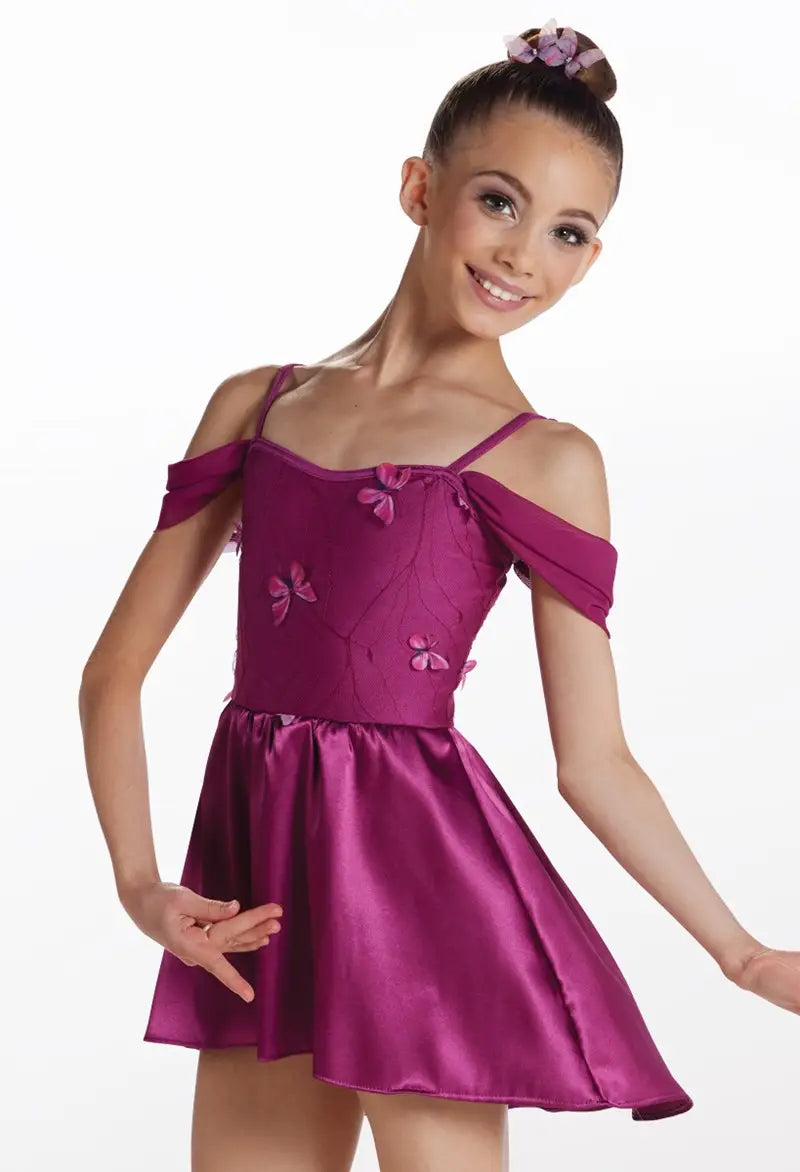 Pre-Owned Costume Medium Child Burgundy Weissman 17812 Lyrical Ballet Contemporary Butterfly Off Shoulder Dress