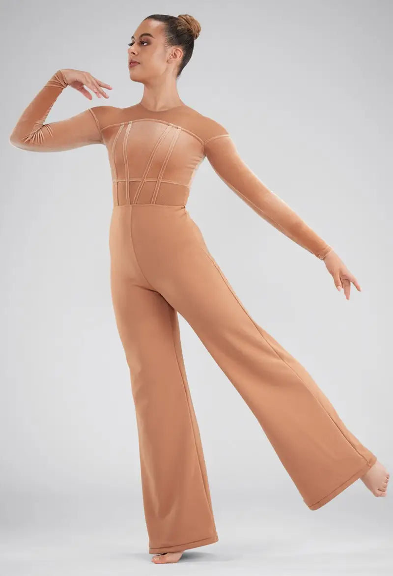 Pre-Owned Costume Large Adult Tan Weissman 17819 Jazz Contemporary Lyrical Jumpsuit Velvet