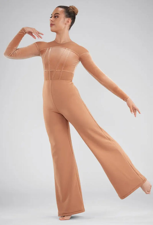Pre-Owned Costume Large Adult Tan Weissman 17819 Jazz Contemporary Lyrical Jumpsuit Velvet