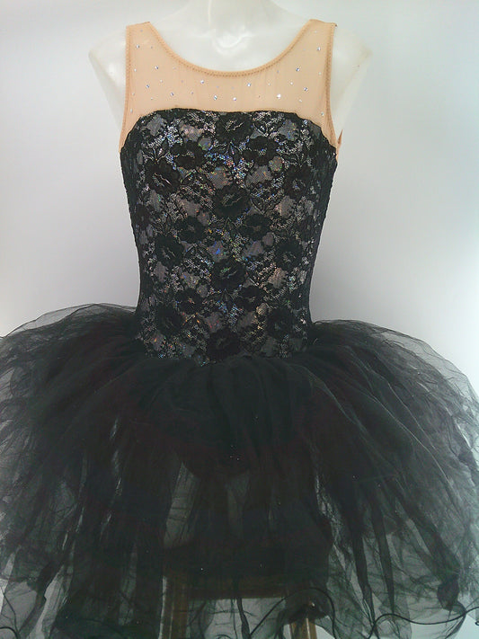 Pre-Owned Costume Curtain Call  C240 Medium Adult  Black  Lace Ballet  Rhinestones