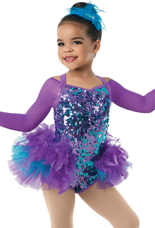 Pre-Owned Costume Weissman  10504 Medium Adult Purple Feather Skirt Jazz Sequin
