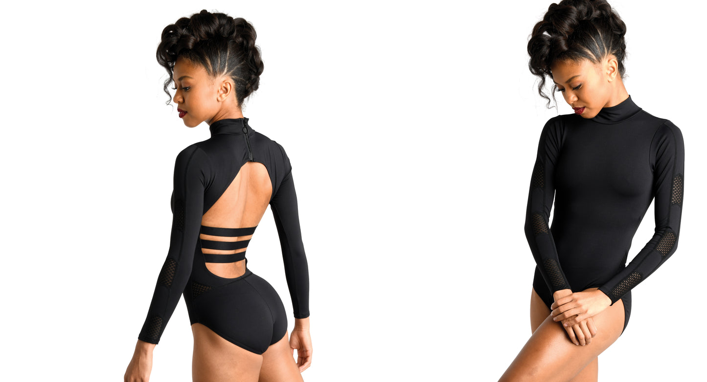 Pre-Owned Leotard Danz N Motion 19125A Small Adult Open Back Long Sleeve Ballet Jazz