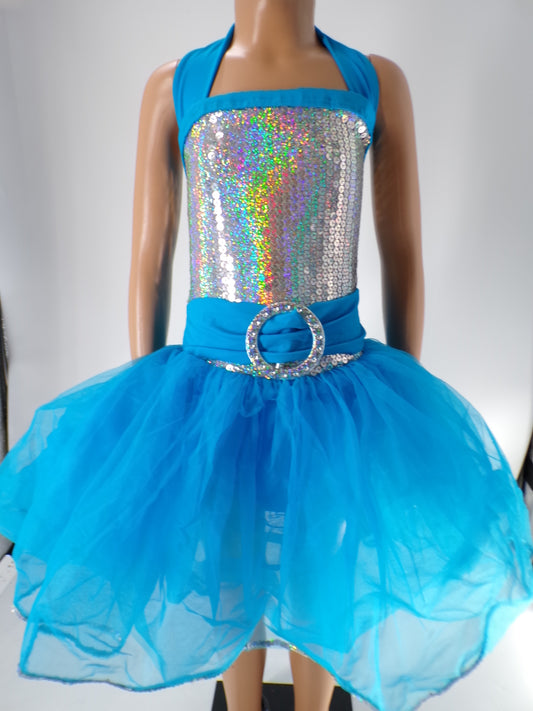 Pre-Owned Costume Weissman  4427 Medium Child Turquoise Tutu Jazz Sequin
