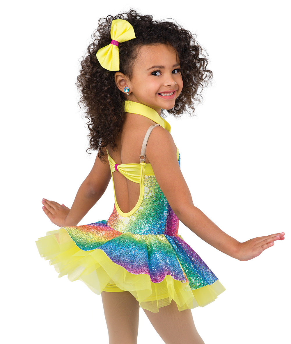 Pre-Owned Costume Small Child Rainbow A Wish Come True V2512 Jazz Tap Clogging Musical Theater Sequin Rainbow Dress