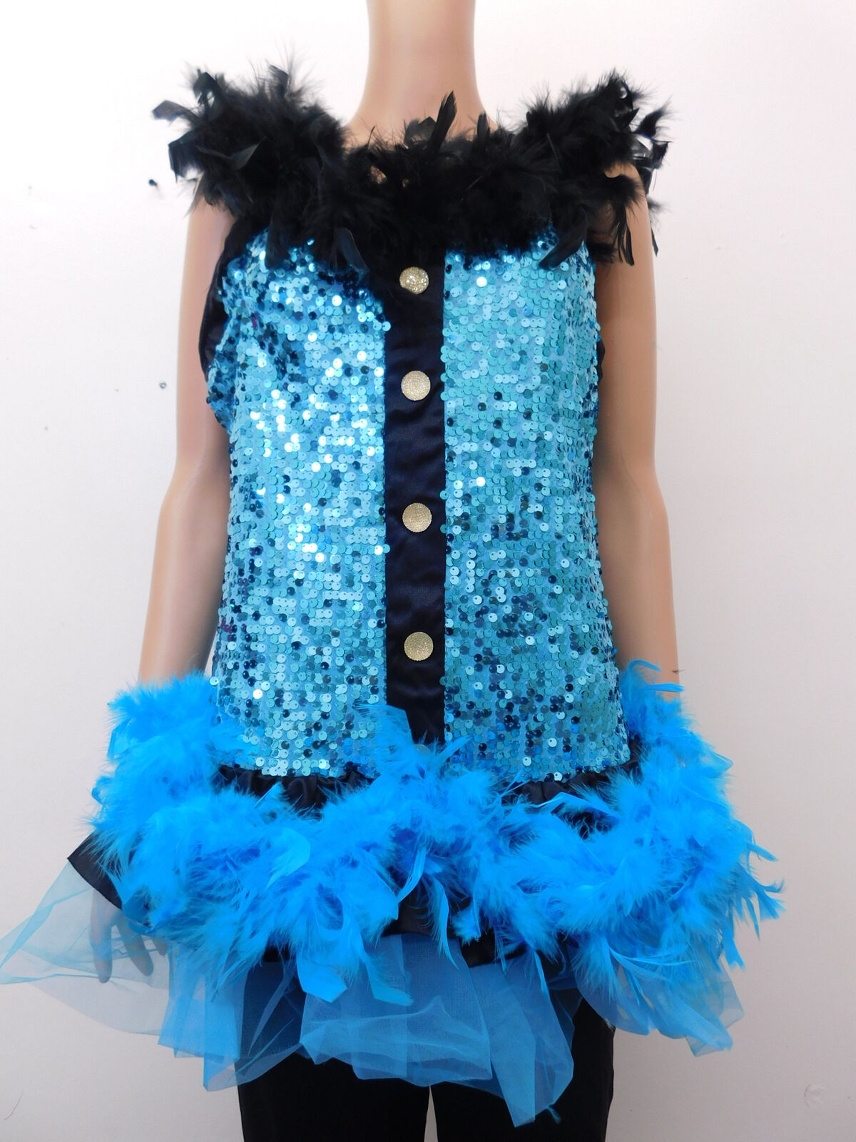 Pre-Owned Costume Weissman  8805 XL Adult Blue Sequin Feather Unitard Jazz Tap