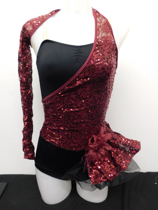 Pre-Owned Costume Small Adult Burgundy Weissman 7948 Jazz Tap Acro Contemporary One Shoulder Biketard