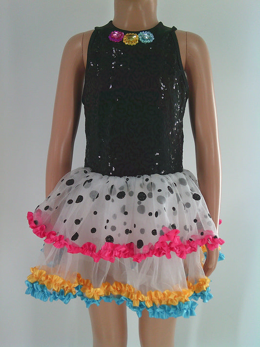 Pre-Owned Costume Curtain Call  E2173 Medium Child Black Tutu Jazz Tap Sequins