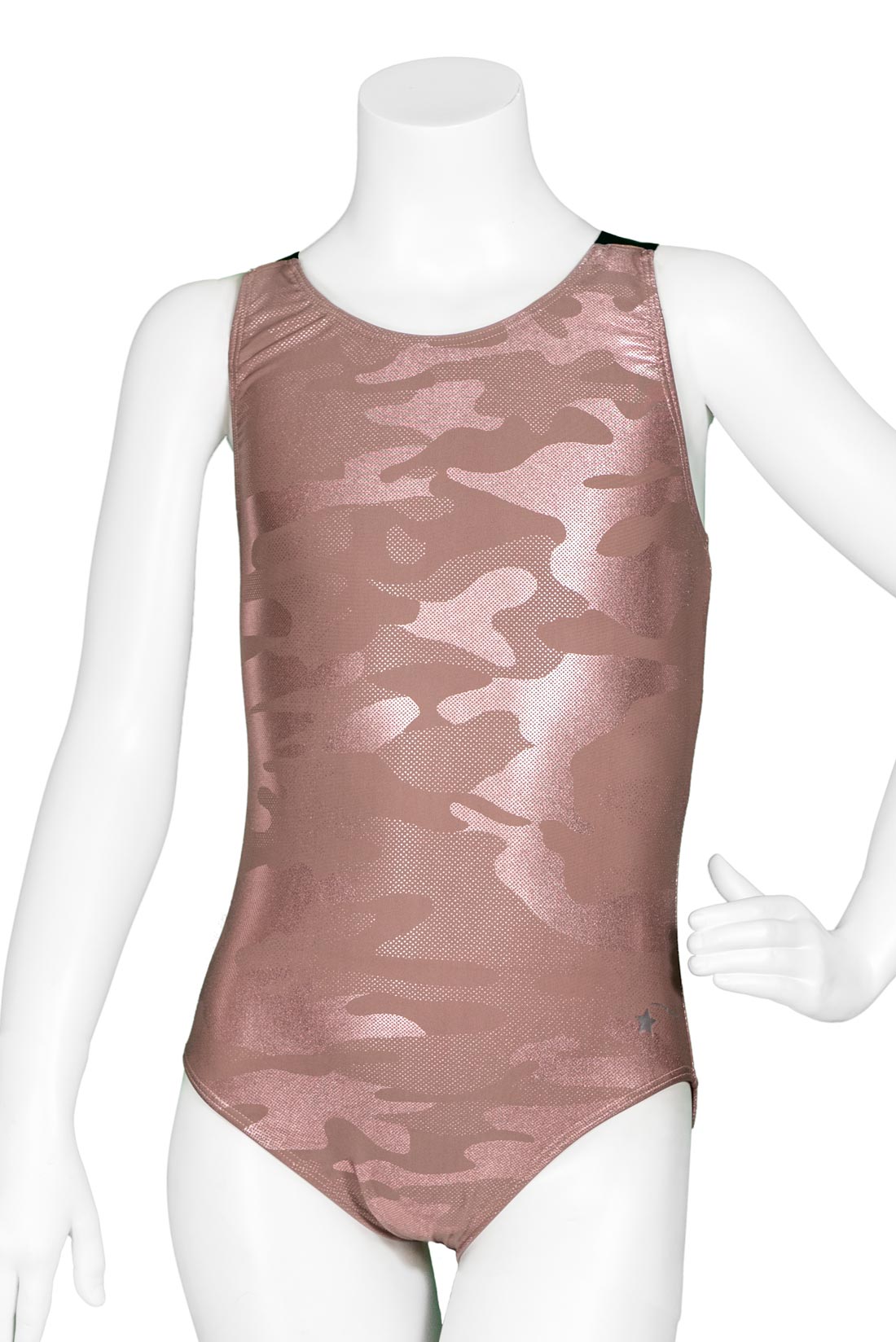 New Gymnastics Leotard Destira Rose Gold Camo Child Large Includes Scrunchie