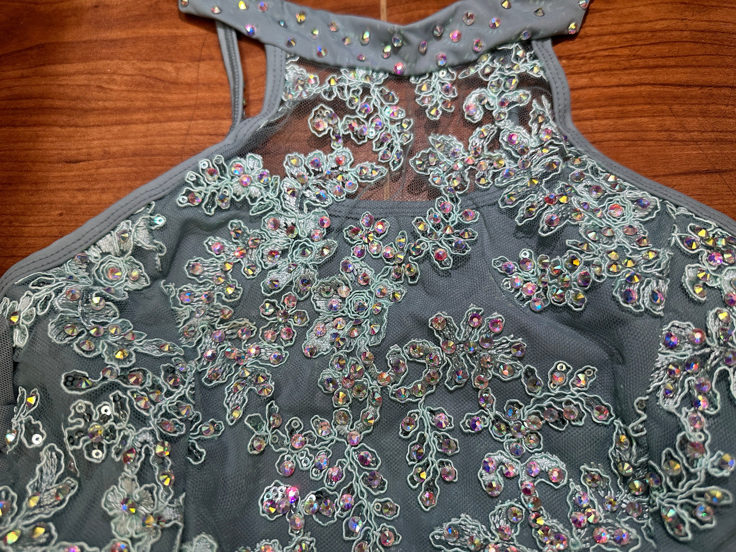 Pre-Owned Costume XL Child Green Revolution RC24589 Lyrical Contemporary Ballet Rhinestone 2 pc Lace