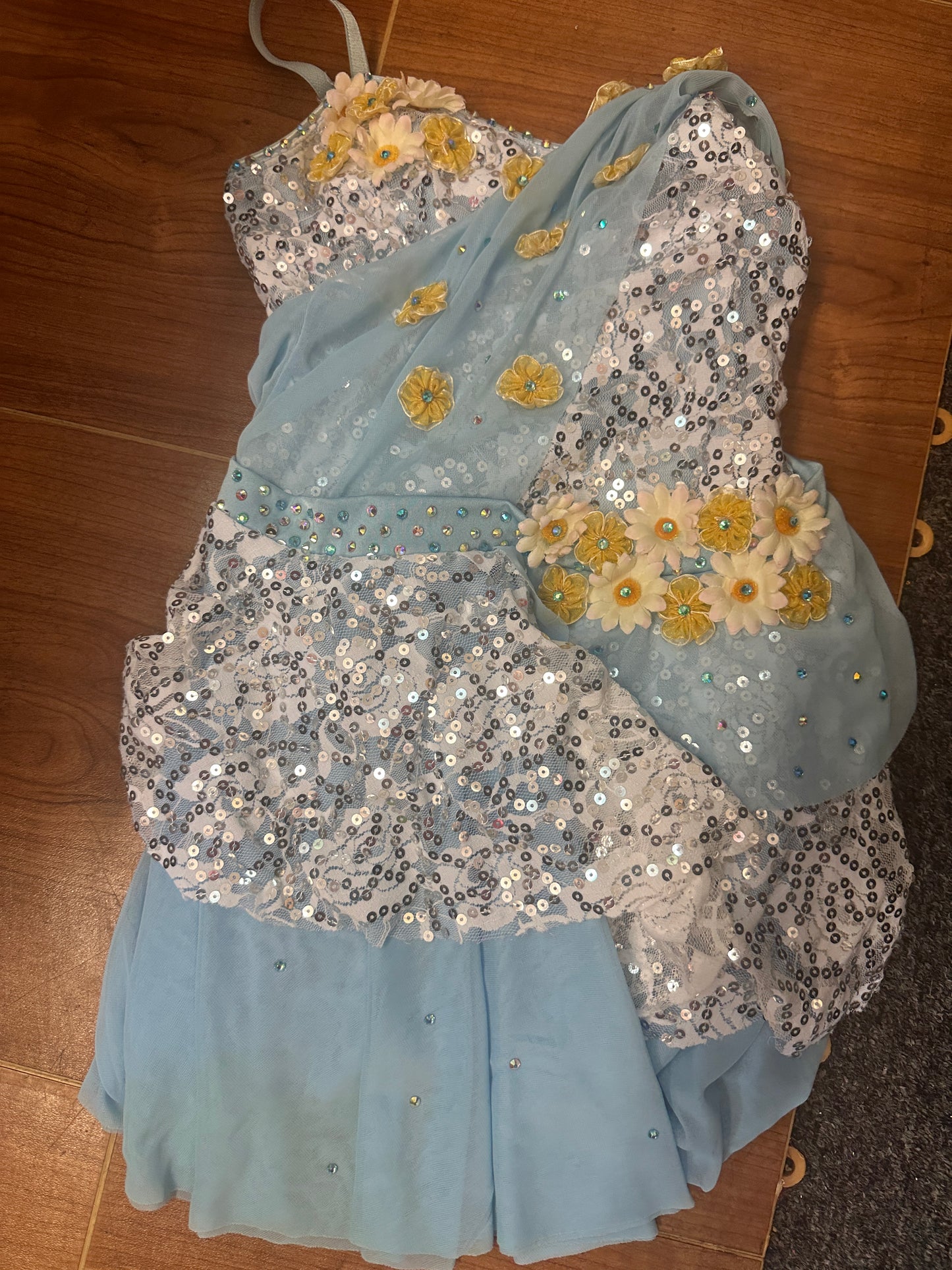 Pre-Owned Costume Large Child Blue Revolution RC19697 Lyrical Ballet Contemporary Sequin Dress Flowers