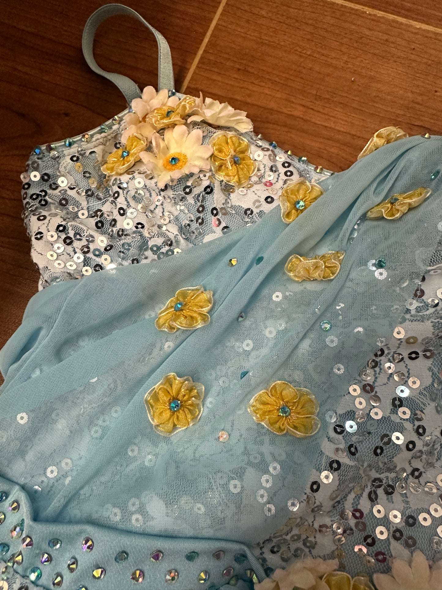 Pre-Owned Costume Large Child Blue Revolution RC19697 Lyrical Ballet Contemporary Sequin Dress Flowers
