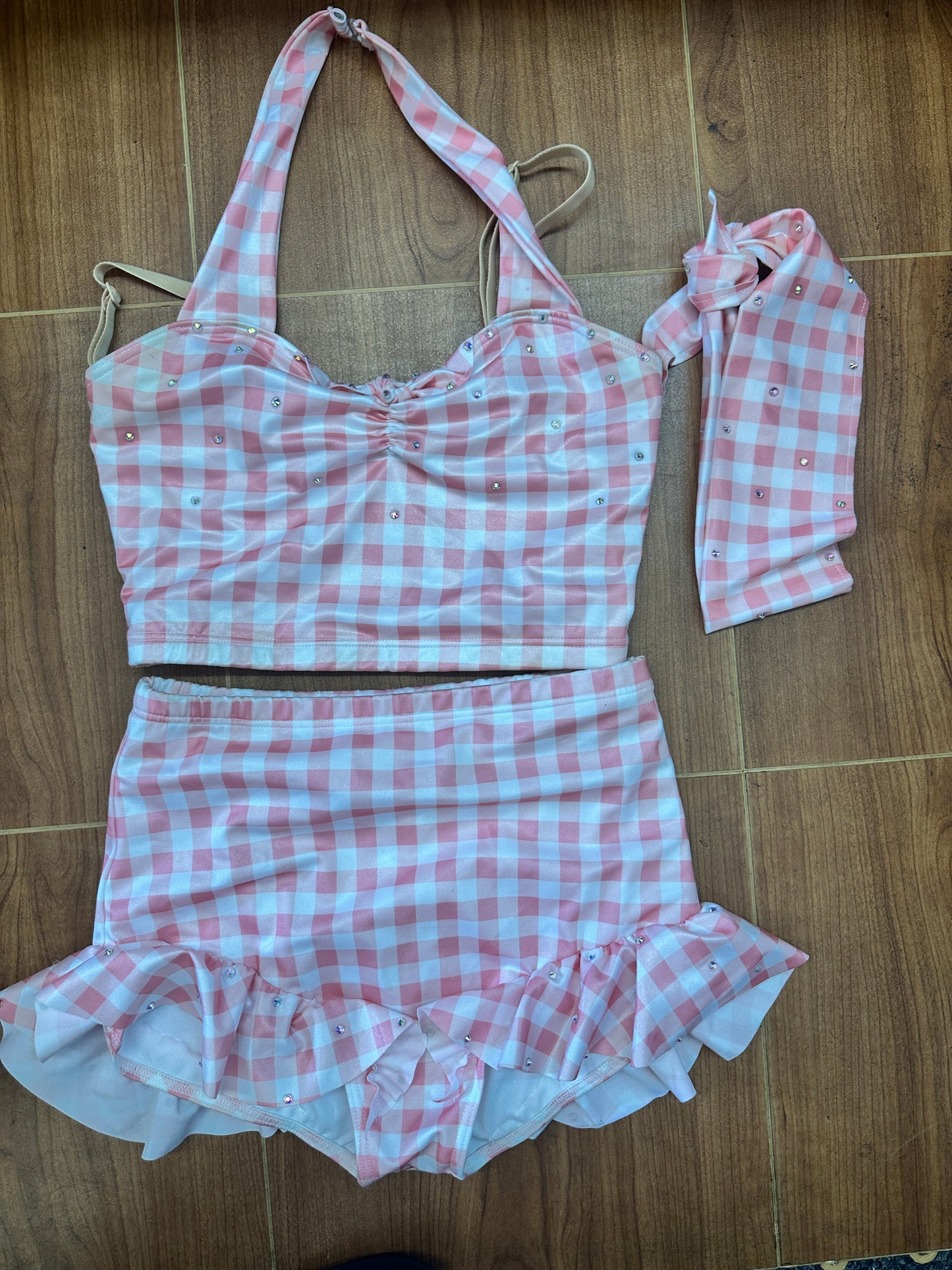 Pre-Owned Costume Small Adult Pink Weissman 17452 Jazz Acro Musical Theater Plaid 2 pc Ruffles