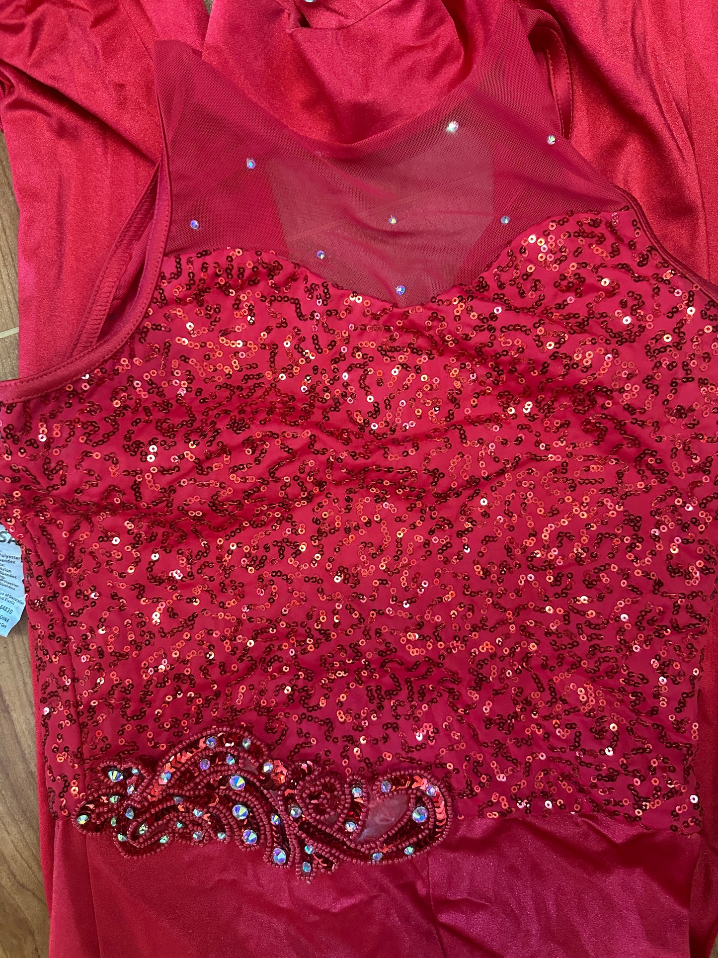 Pre-Owned Costume Small Adult Red Weissman 17900 Jazz Tap Clogging Disco Fringe Unitard Rhinestone