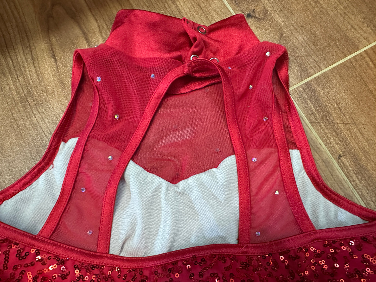 Pre-Owned Costume Small Adult Red Weissman 17900 Jazz Tap Clogging Disco Fringe Unitard Rhinestone