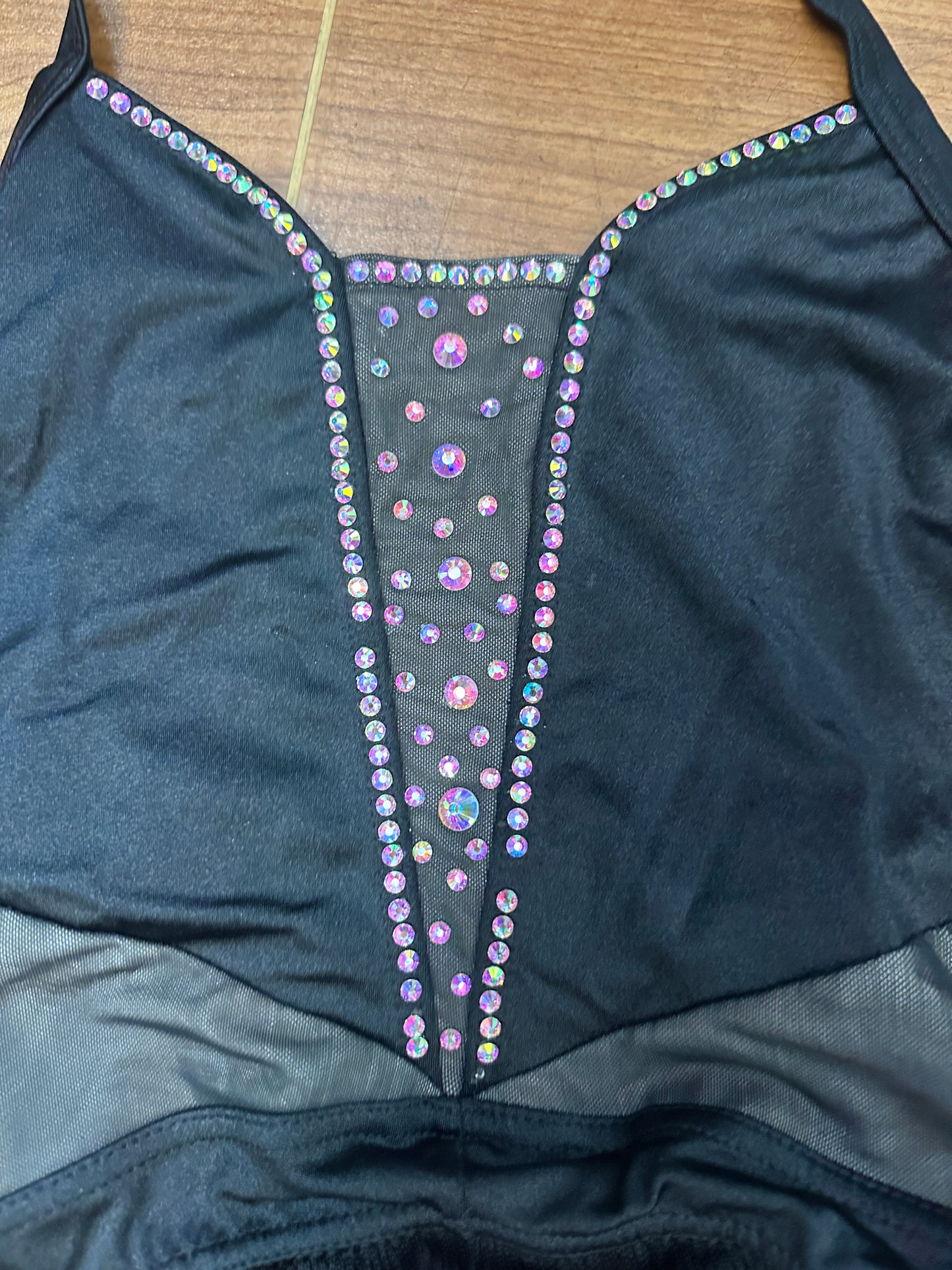 Pre-Owned Costume Medium Adult Black Balera D11359 Jazz Tap Clogging Latin Rhinestones Fringe Ruffles