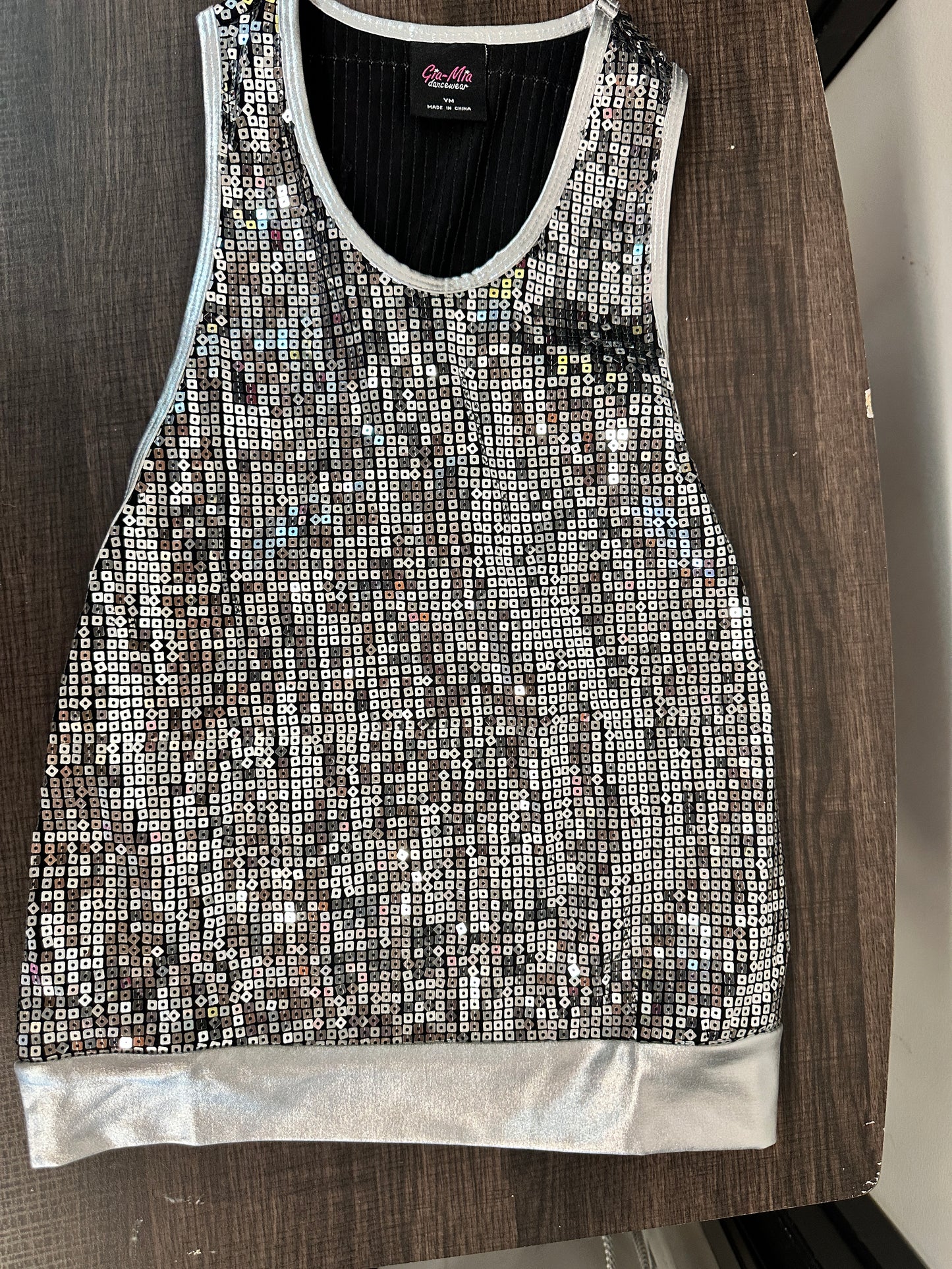 Pre-Owned Costume Top Medium Child Silver Gia-Mia Jazz Tap Clogging Sequin