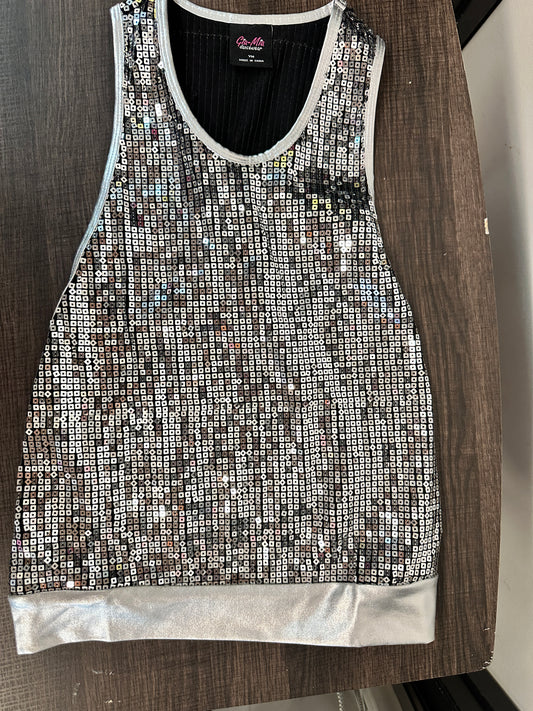 Pre-Owned Costume Top Medium Child Silver Gia-Mia Jazz Tap Clogging Sequin