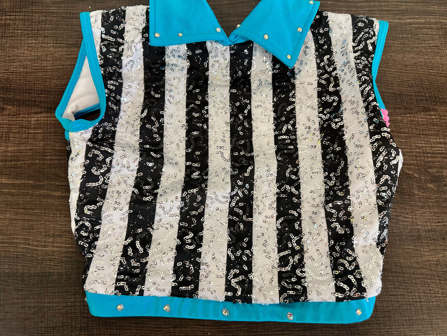 Pre-Owned Costume TOP XS Adult Turquoise Weissman 14092 Jazz Tap Acro Musical Theater Stripes Rhinestones