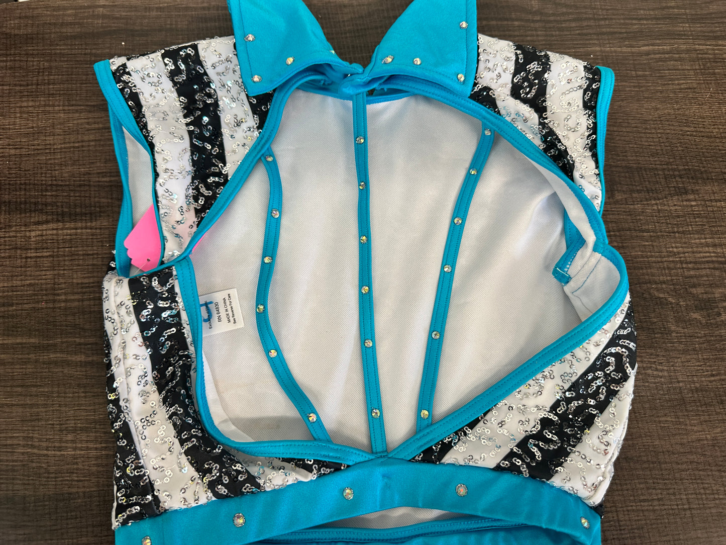 Pre-Owned Costume TOP XS Adult Turquoise Weissman 14092 Jazz Tap Acro Musical Theater Stripes Rhinestones