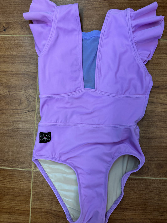 Pre-Owned Top Kandi Kouture Leotard Purple Lavender Flutter Sleeve Child medium 5-6