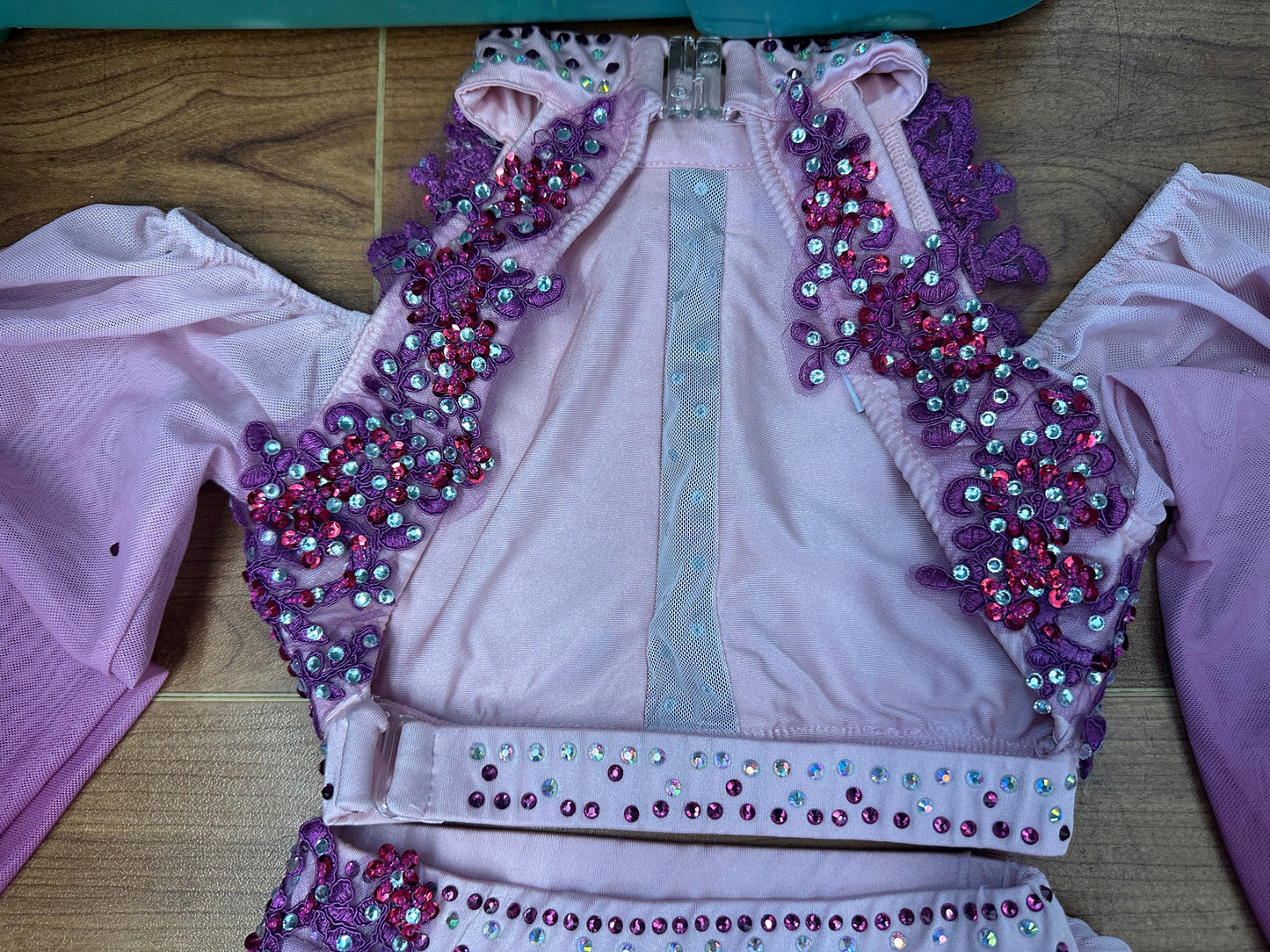 Pre-Owned Costume Medium Child Pink Glamour Lyrical Contemporary Ballet 2 pc Rhinestone Long sleeve
