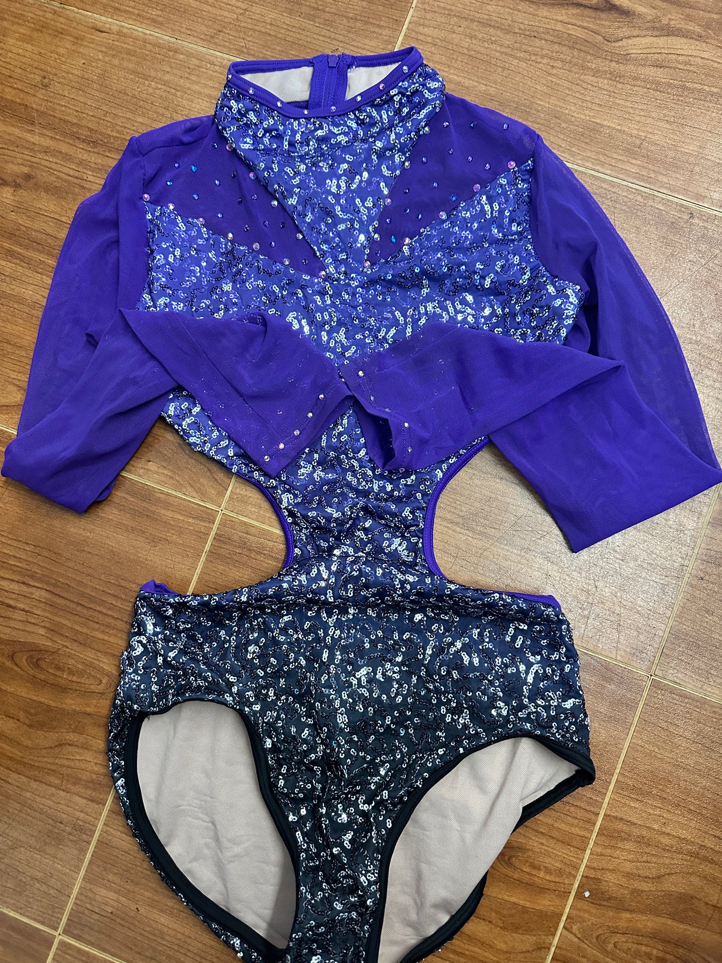 Pre-Owned Costume Large Child Purple Weissman SQ11113 Jazz Acro Contemporary Ombre Sequin Long Sleeve
