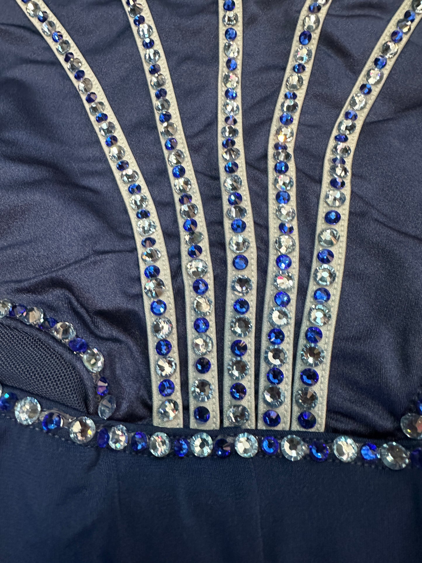 Pre-Owned Costume Small Adult Blue Weissman 15930 Jazz Contemporary Modern Rhinestones Jumpsuit Mesh