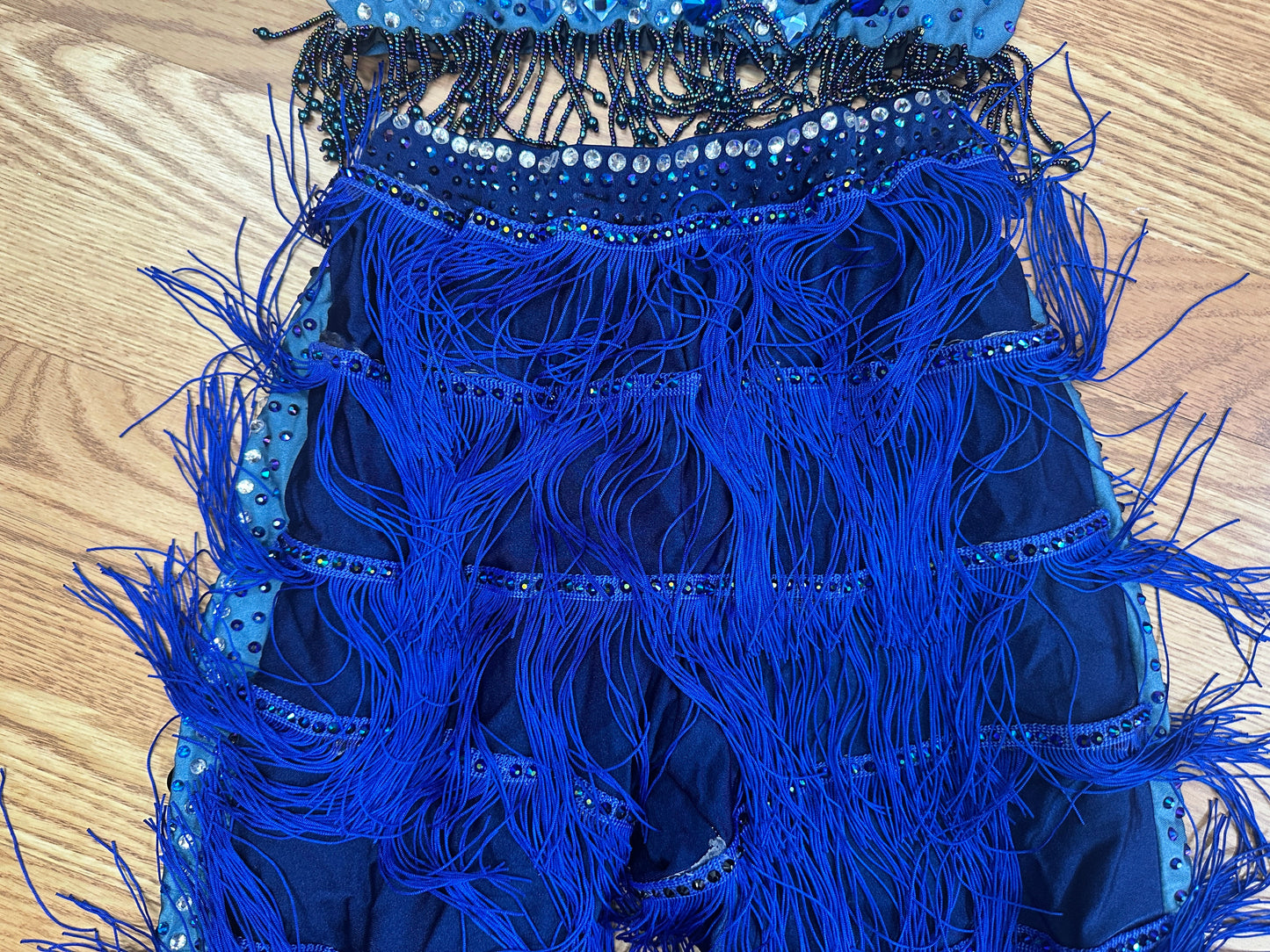 Pre-Owned Costume Large Child Blue Glamour Jazz Tap Clogging Latin Fringe Rhinestones 2 pc