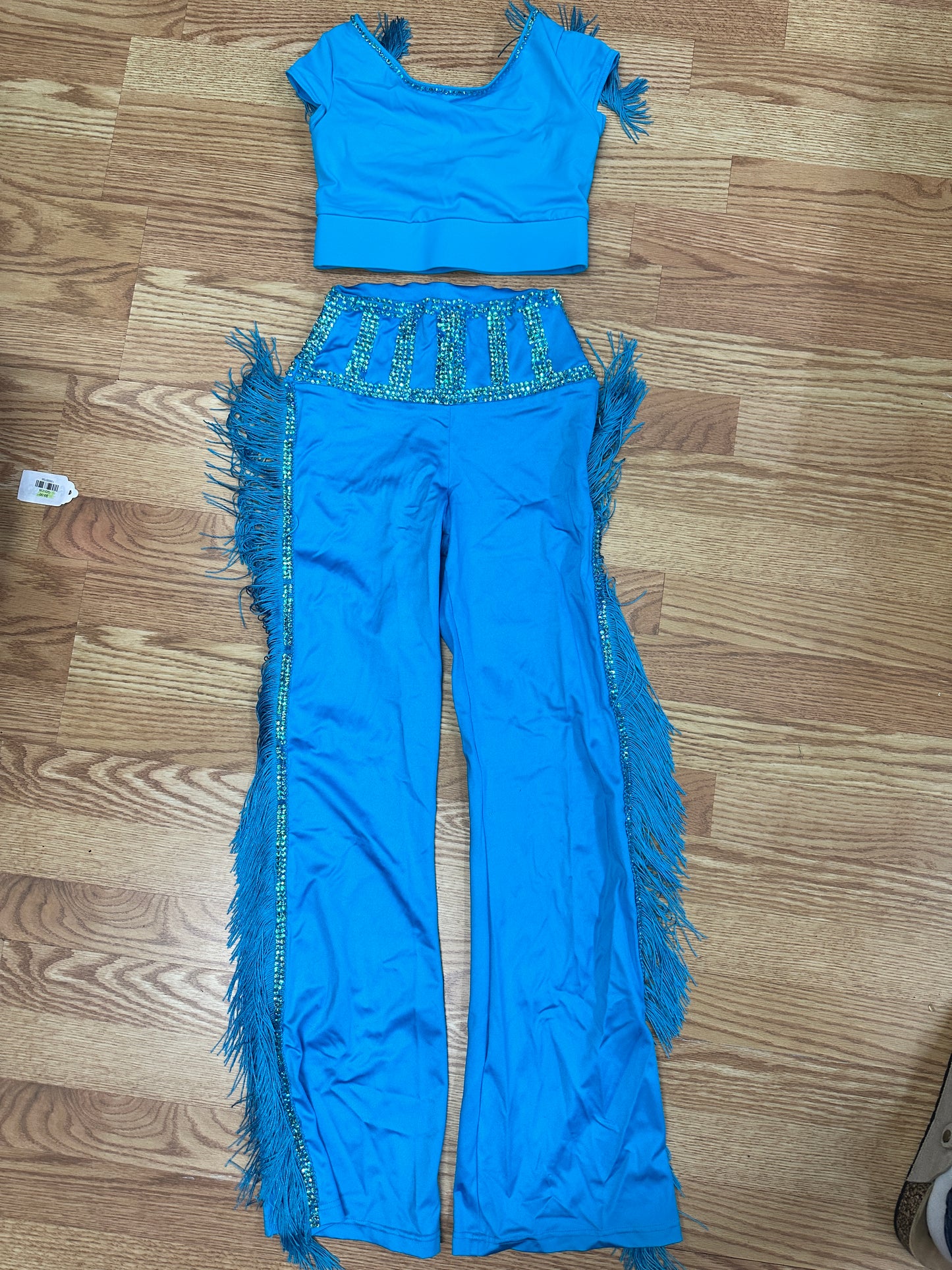Pre-Owned Costume Medium Child Turquoise Weissman 14282 Jazz Tap Clogging Latin Fringe 2 pc Custom