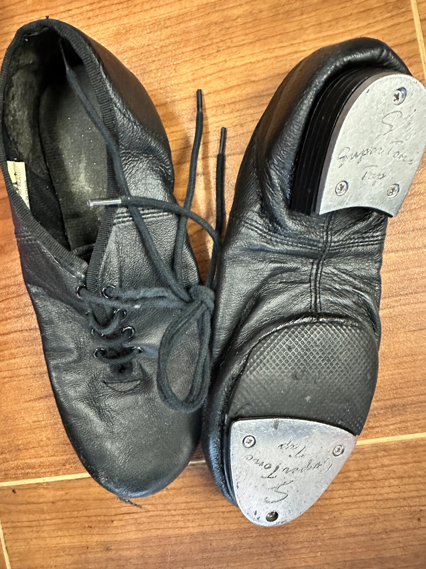 Pre-Owned Tap Shoes DanzNMotion Adult 7.5M Oxford Leather Black Split Sole