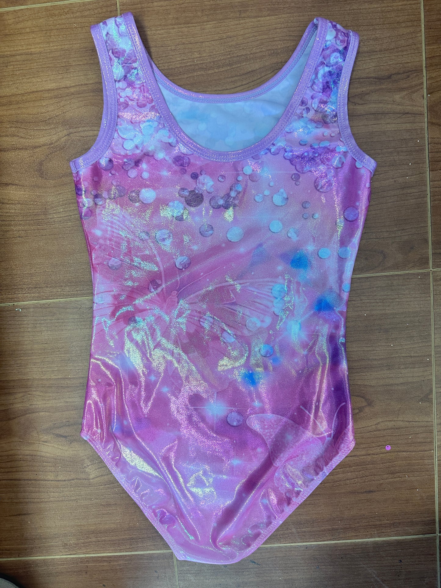 Pre-Owned Gymnastics Leotard XL Child Pink Sparkle Butterfly