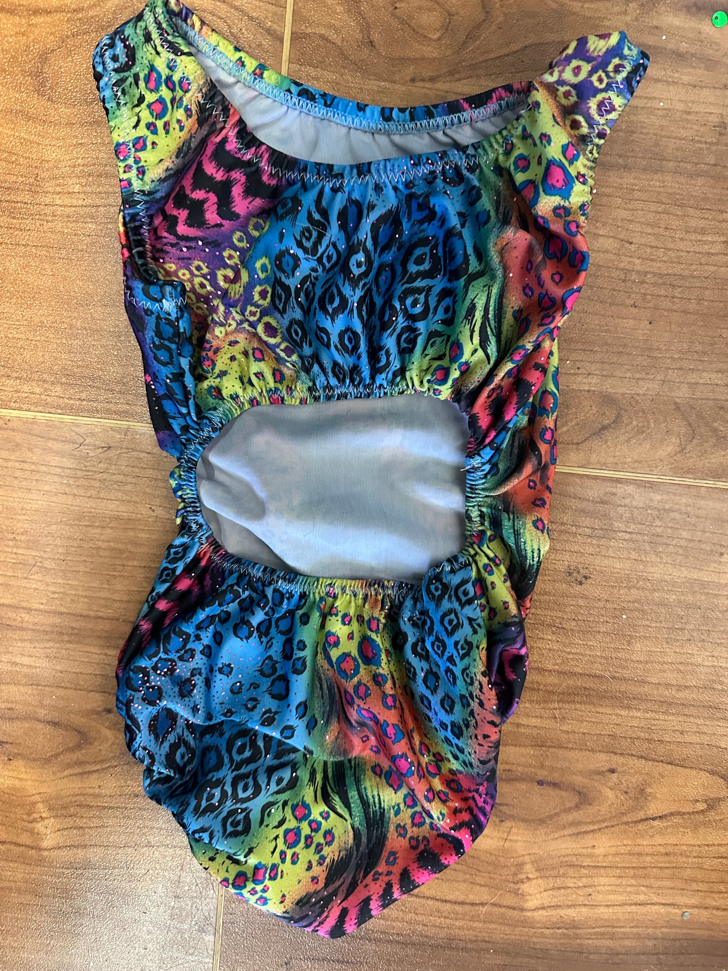 Pre-Owned Gymnastics Leotard Flip Flop Small Child Animal Print Rainbow Acro