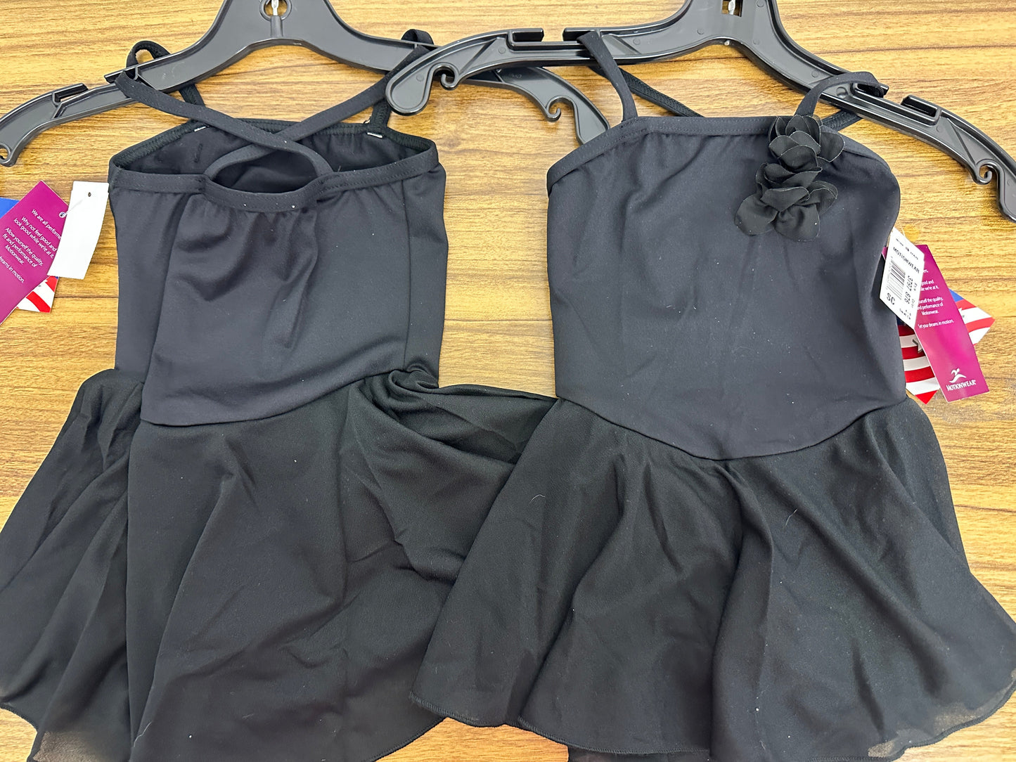New Closeout Leotard Dress Motionwear 3797 Small Child Black Flower Trim Ballet Tap
