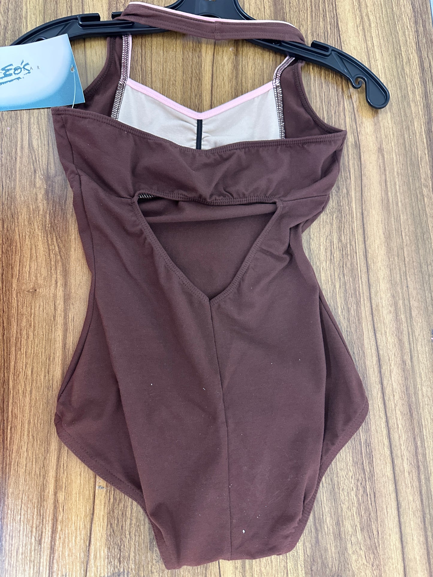 New Closeout Leotard Leo's Dancewear Small Adult Brown Pink Halter Cotton Ballet Jazz