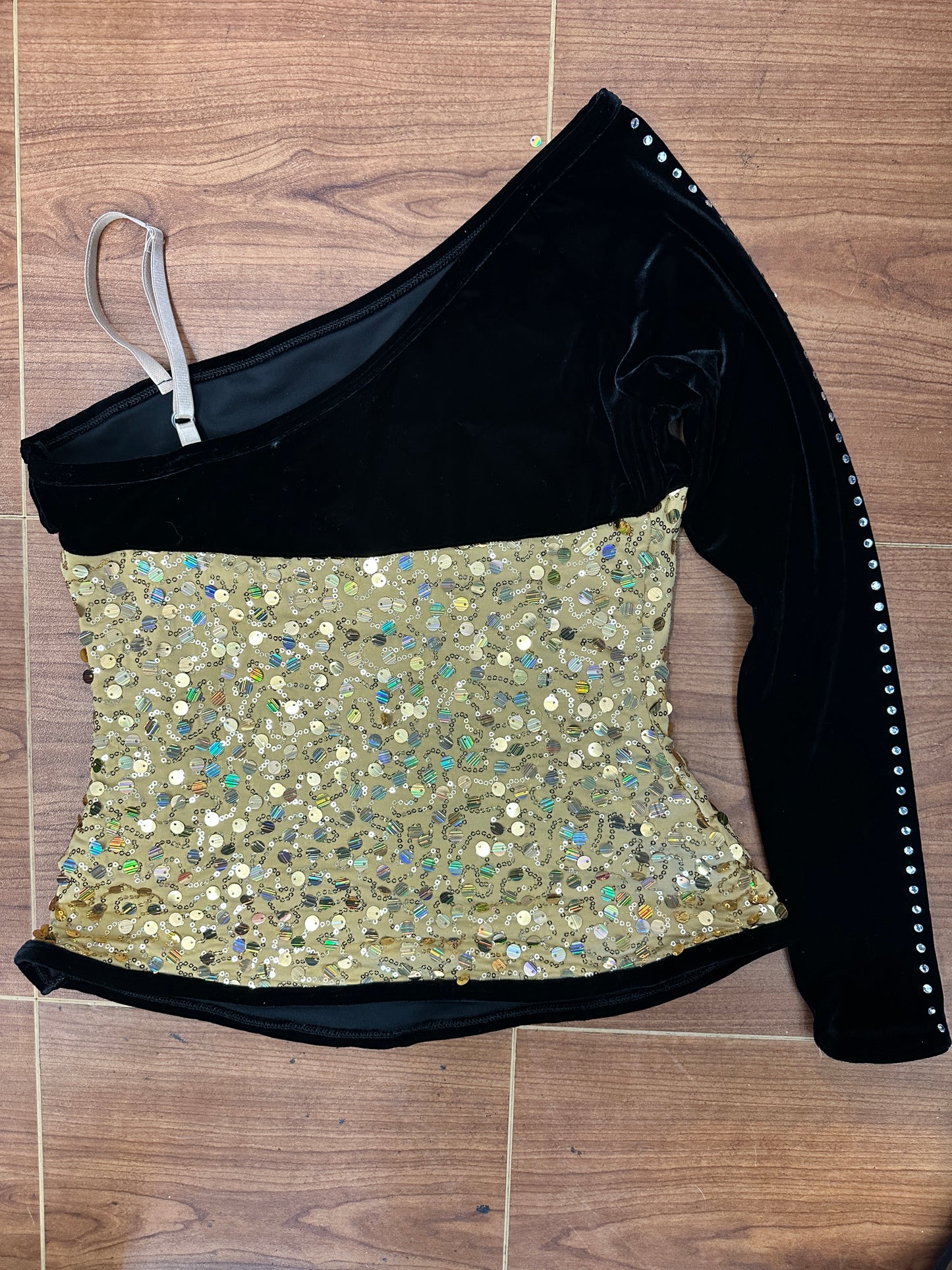 Pre-Owned Costume Top Medium Adult Gold Sequin Curtain Call J067 Jazz Team