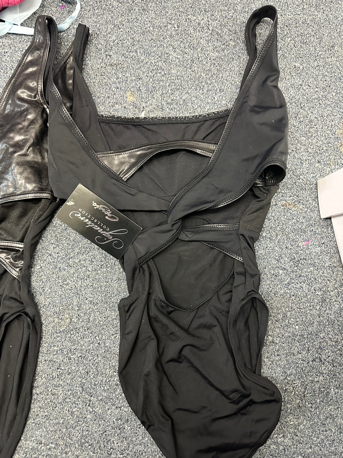 New Leotard Capezio 10064 Black with Leopard and Pleather Adult Ballet Modern Jazz