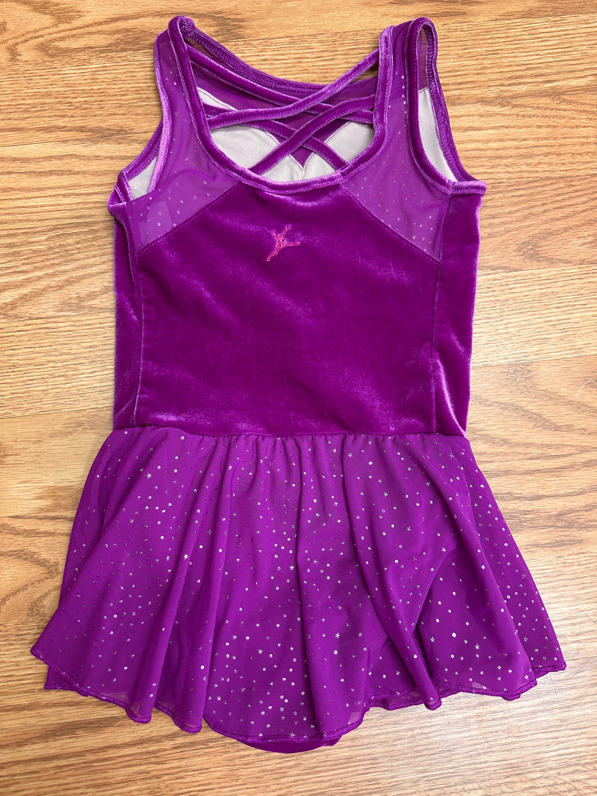 Pre-Owned Leotard Dress XS Child Dark Pink Capezio Sparkle Sleeve Velvet Ballet