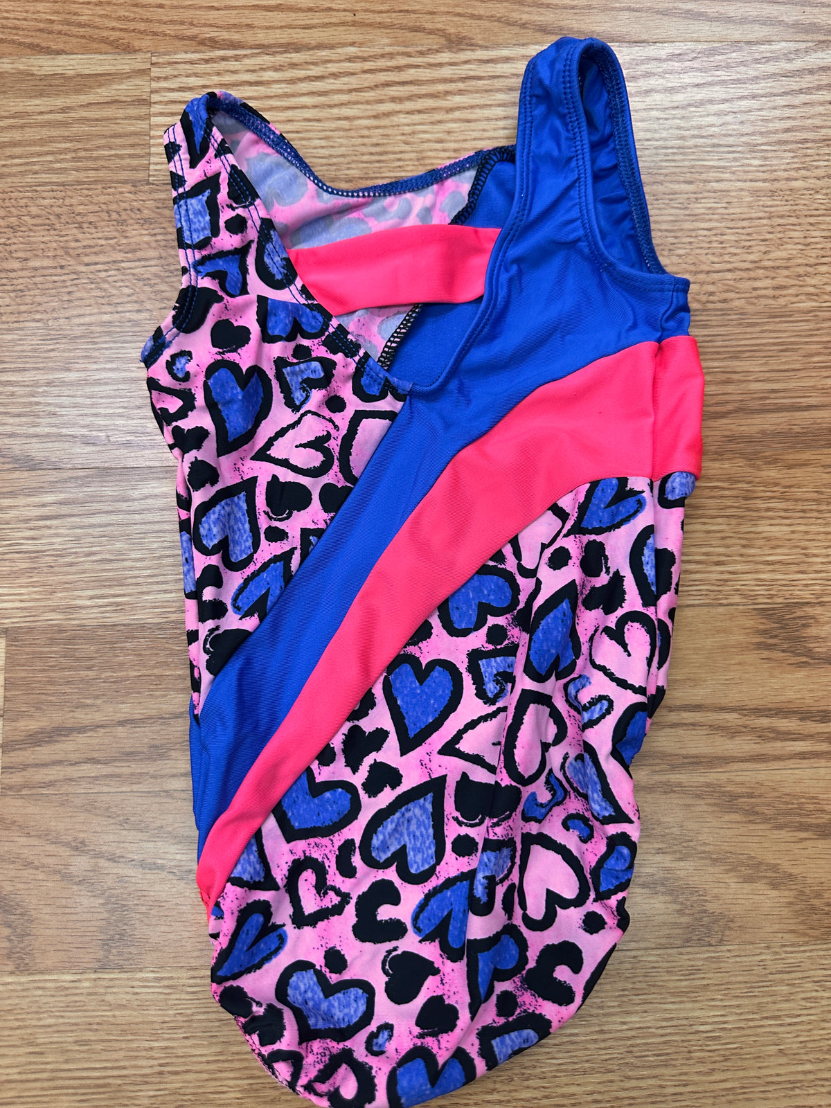 Pre-Owned Gymnastics Leotard Motionwear 6x-7 Child Pink Blue Heart Acro Tumbling