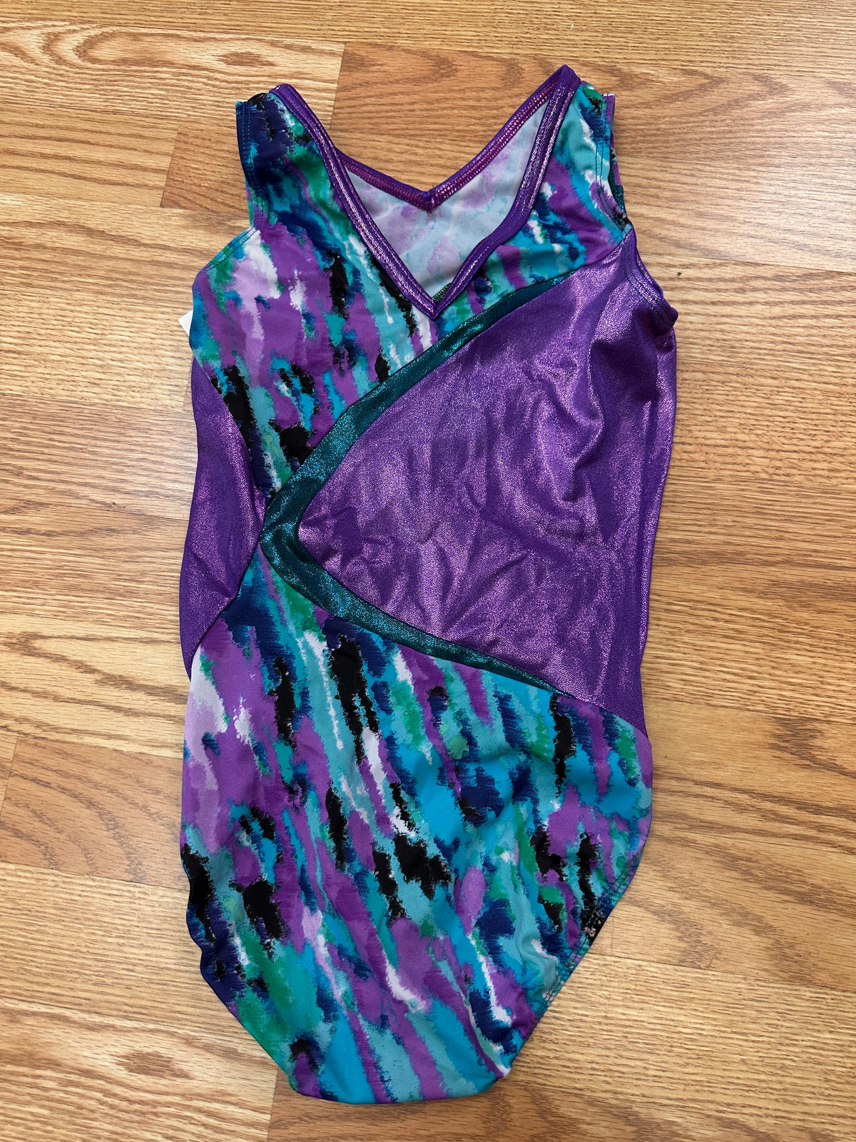 Pre-Owned Leotard Gk Elite Small Adult Purple Teal Print Gymnastics