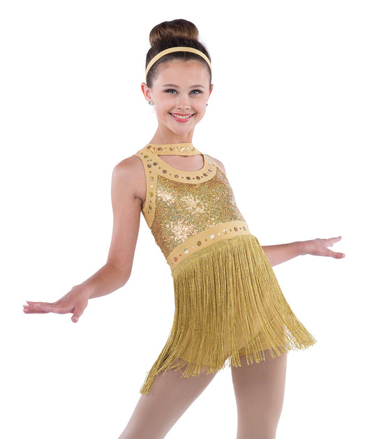 Pre-Owned Costume Wish Come True  21902 Medium Child Gold Fringe Jazz Sequin