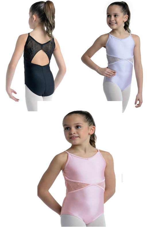 New Leotard Danz N Motion 21110C Angelina Camisole Floral Mesh Inserts