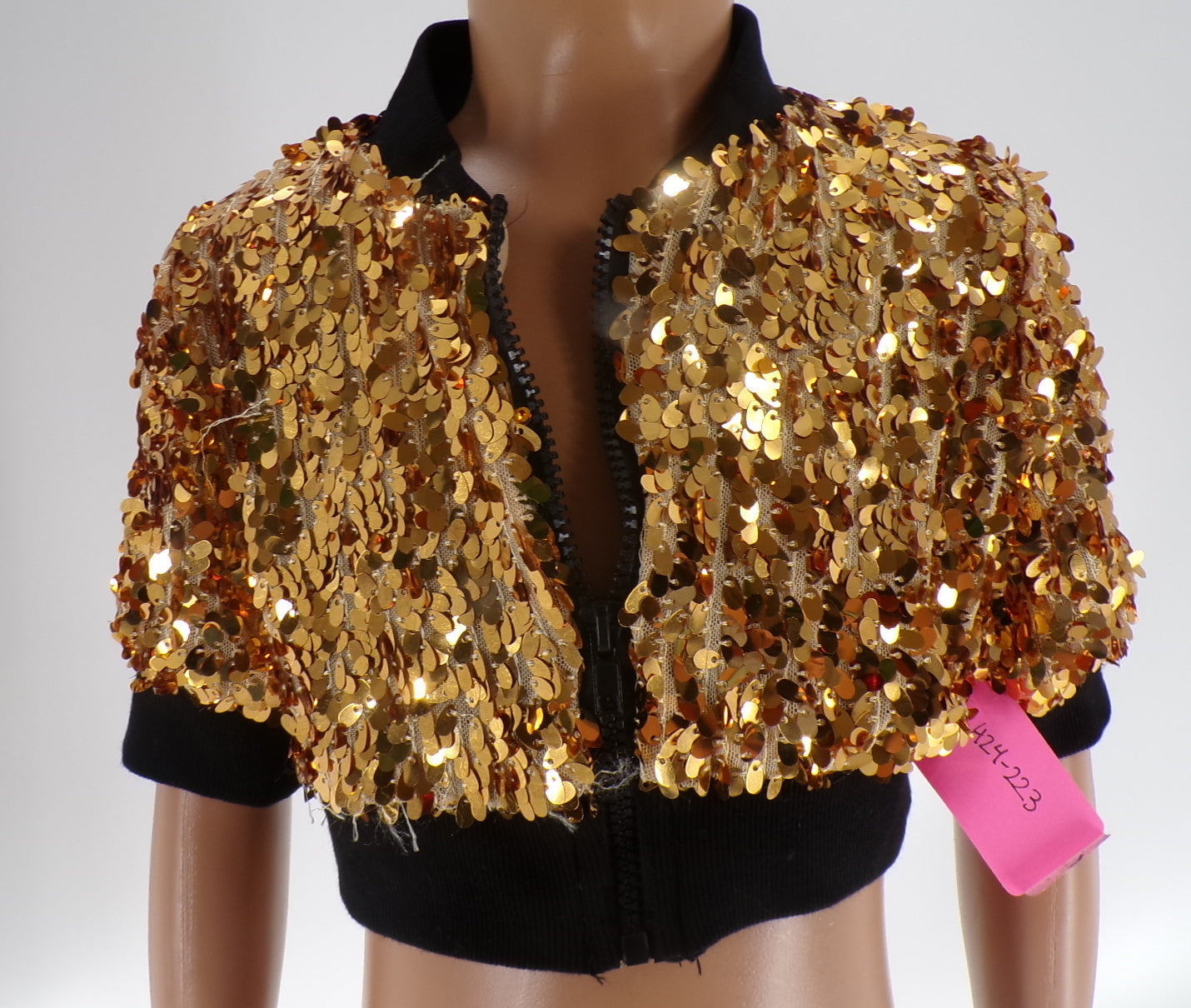 Pre-Owned Costume Jacket Medium Child Gold Revolution Sequin Crop Zip Up