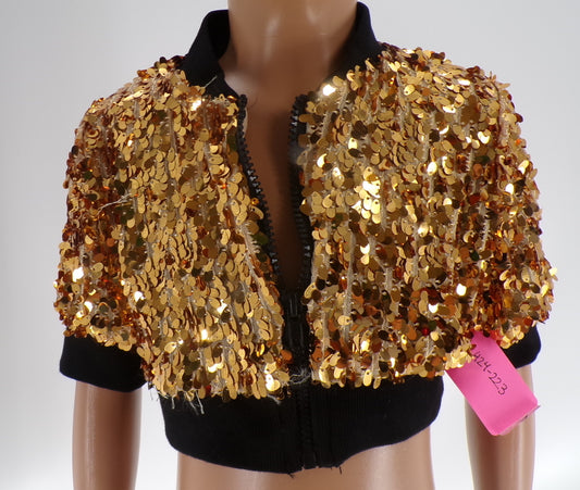 Pre-Owned Costume Jacket Medium Child Gold Revolution Sequin Crop Zip Up
